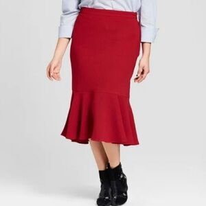 Who What Wear Fluted Midi Ruffle Maxi Skirt 10 NWT Maroon Red